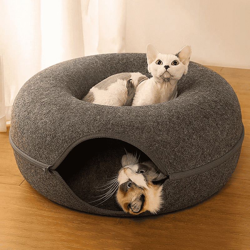 Cama para Gato en Forma de Donut con Túnel para Mascotas